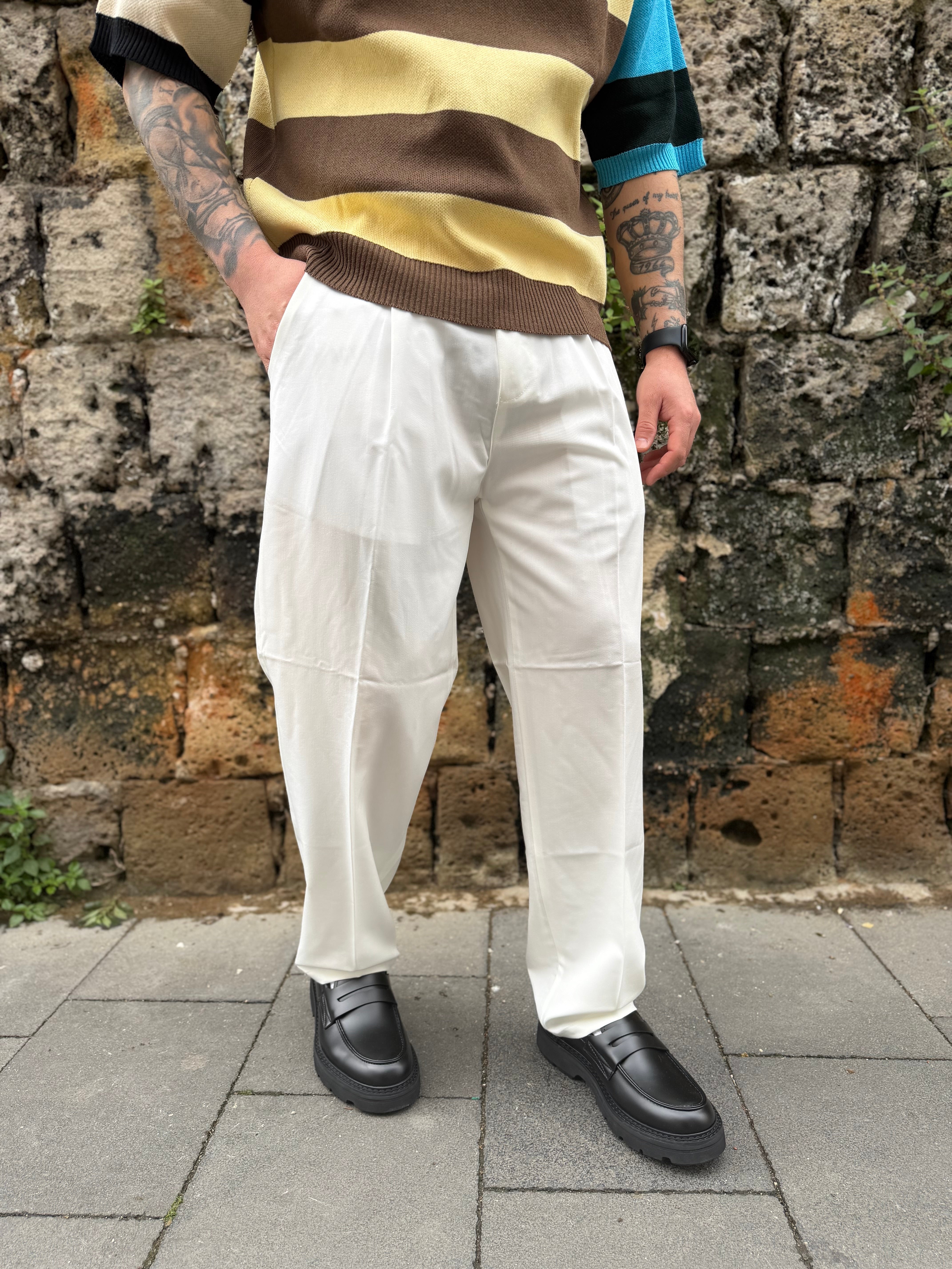 Pantalone Fondo Ampio Bianco MS74