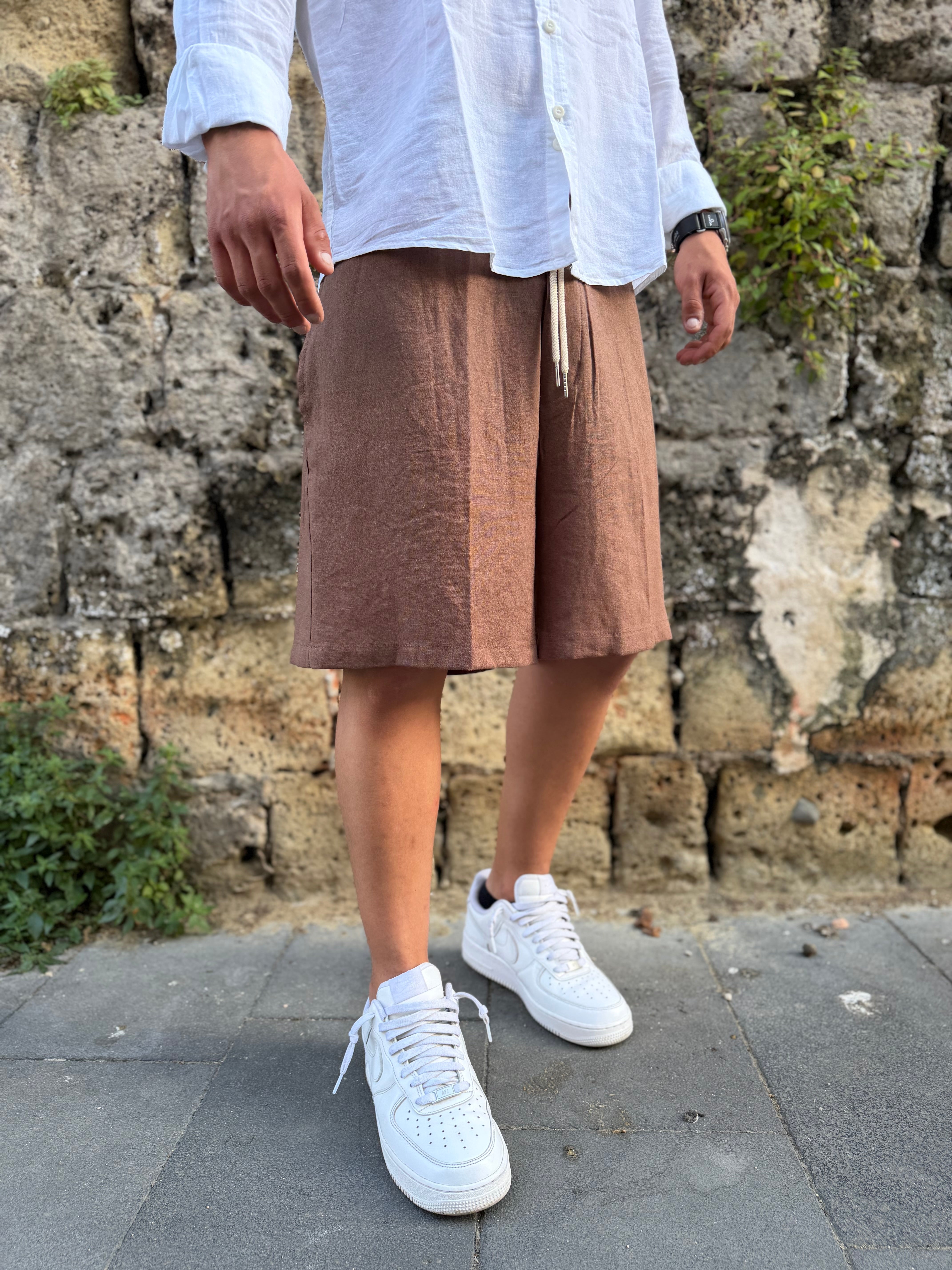BERMUDA IN LINO MARRONE