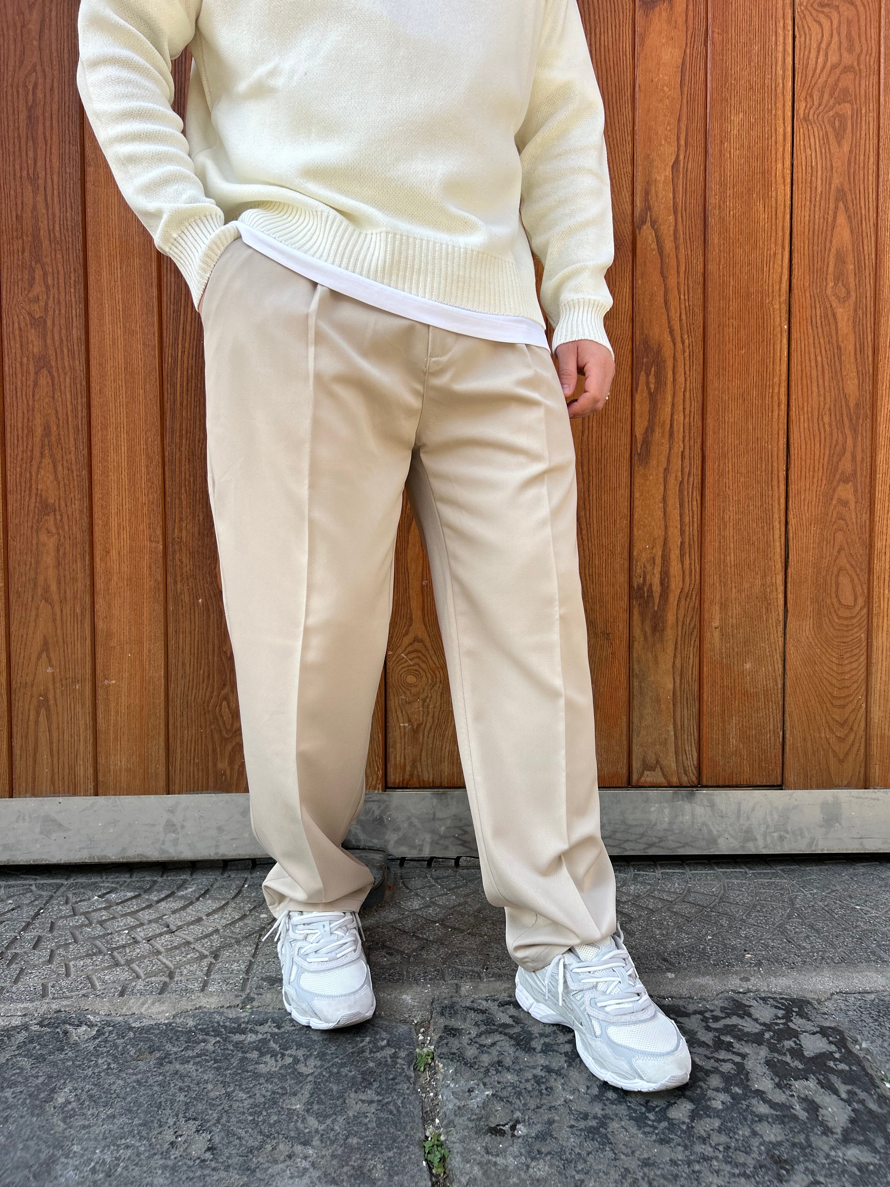 Pantalone Fondo Ampio Beige MS74