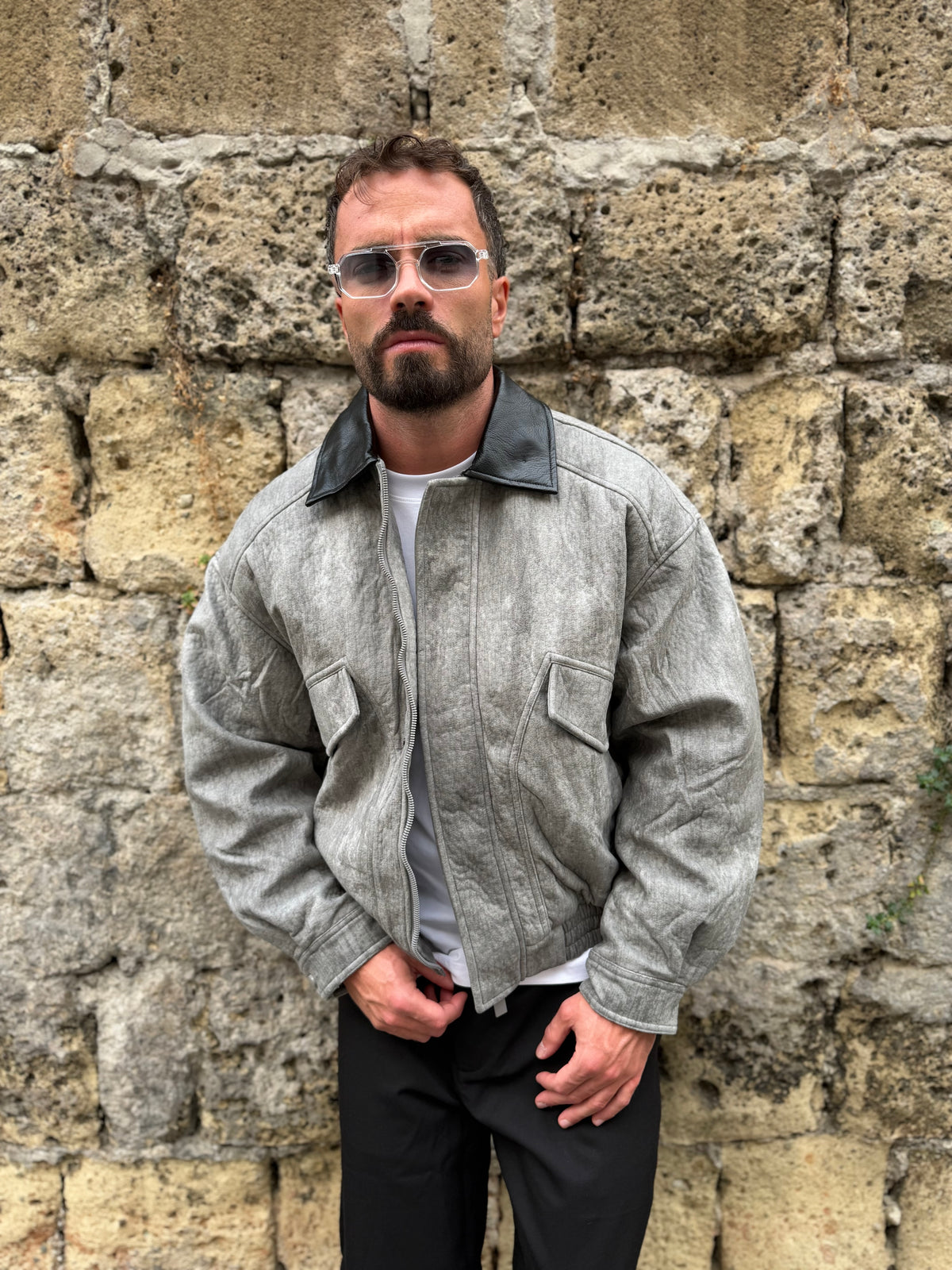 JACKET CON COLLETTO IN ECOPELLE