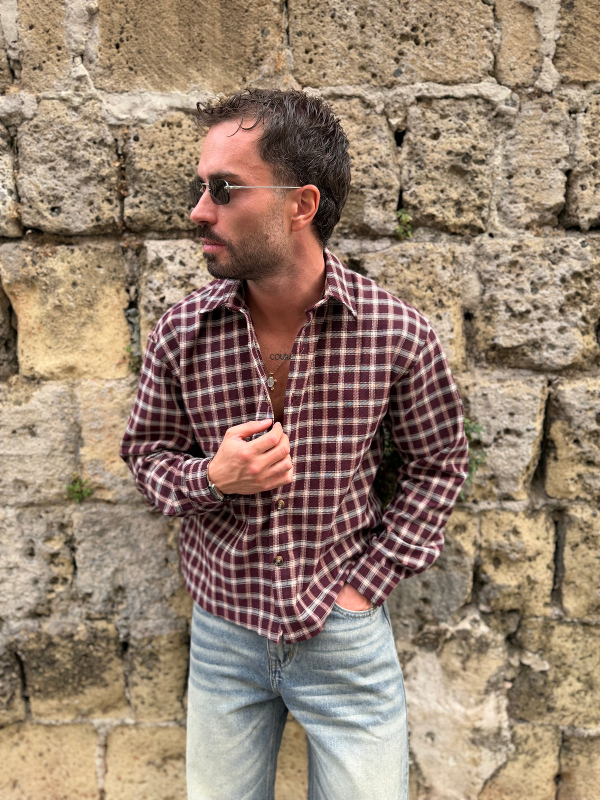 CAMICIA A QUADRI CROP