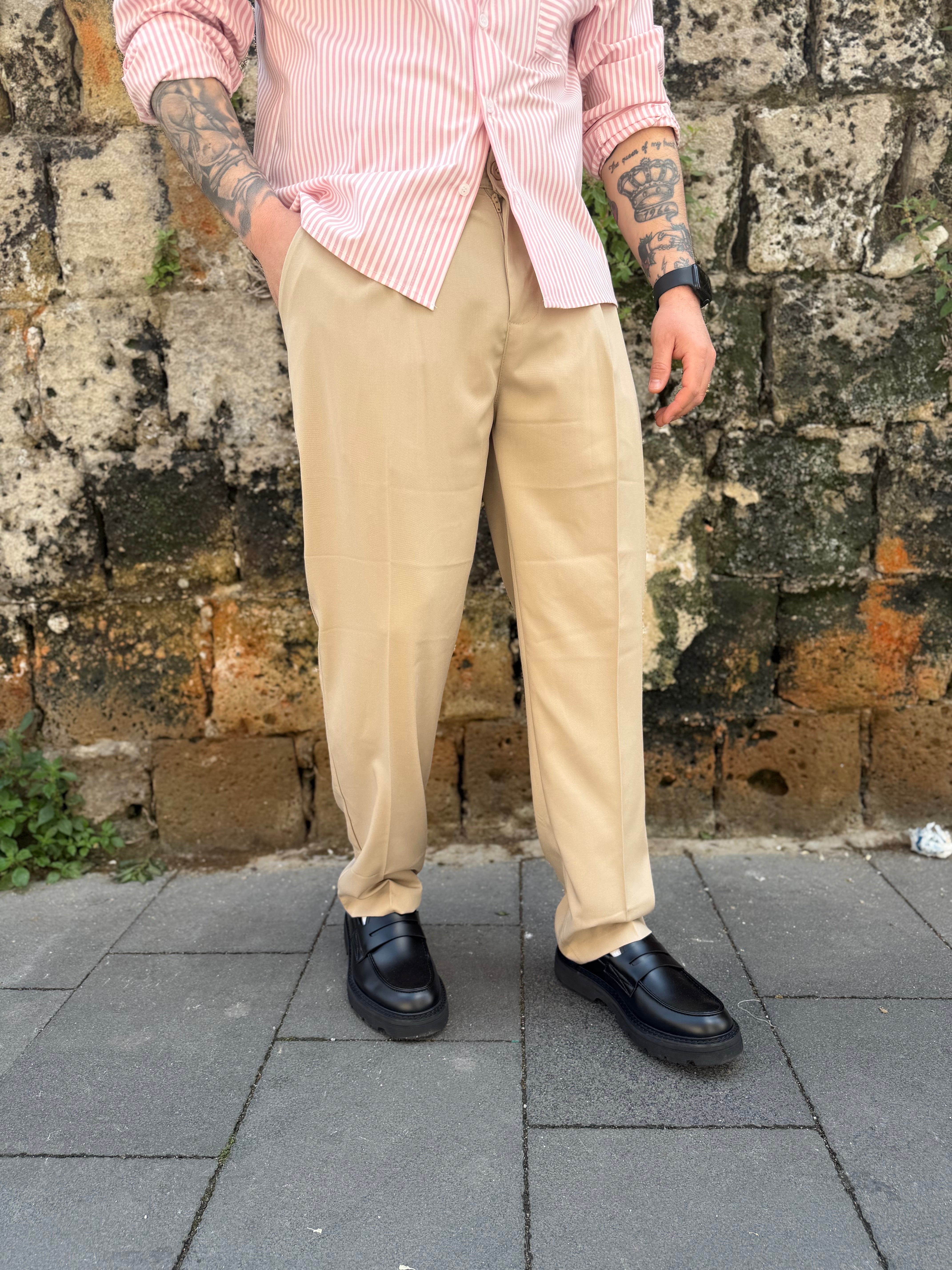 Pantalone Fondo Ampio Beige MS74