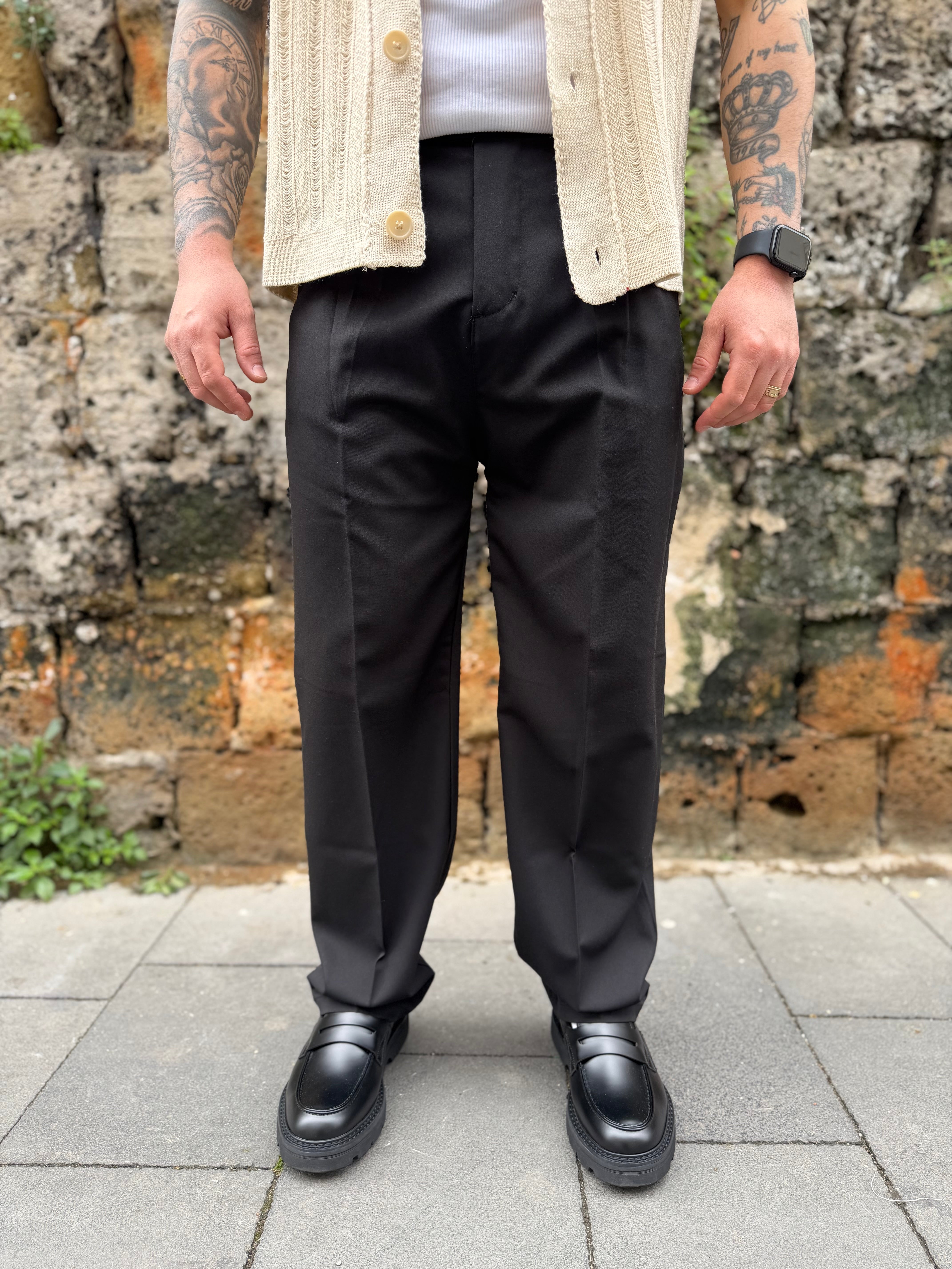 Pantalone Fondo Ampio Nero MS74
