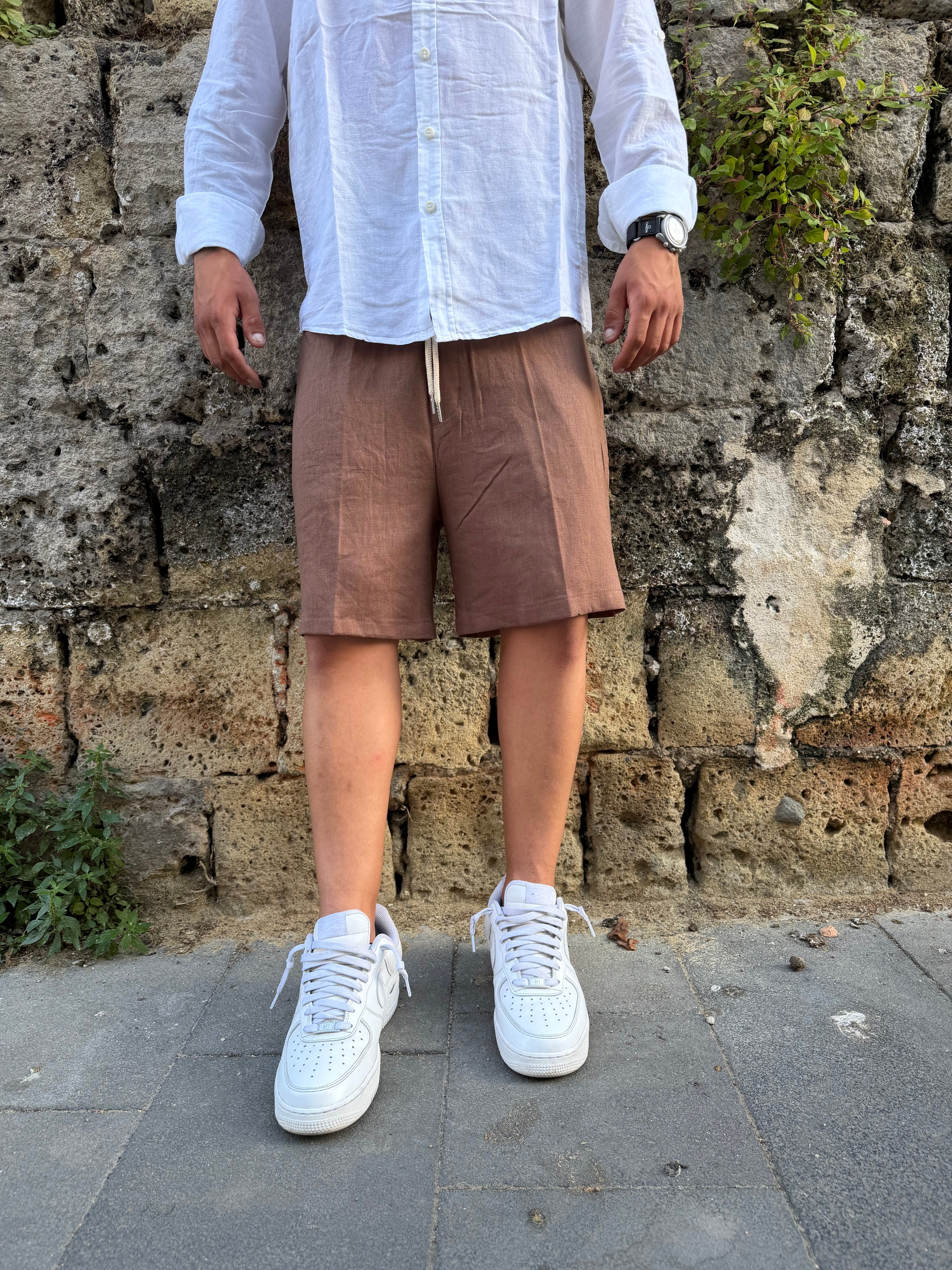 BERMUDA IN LINO MARRONE