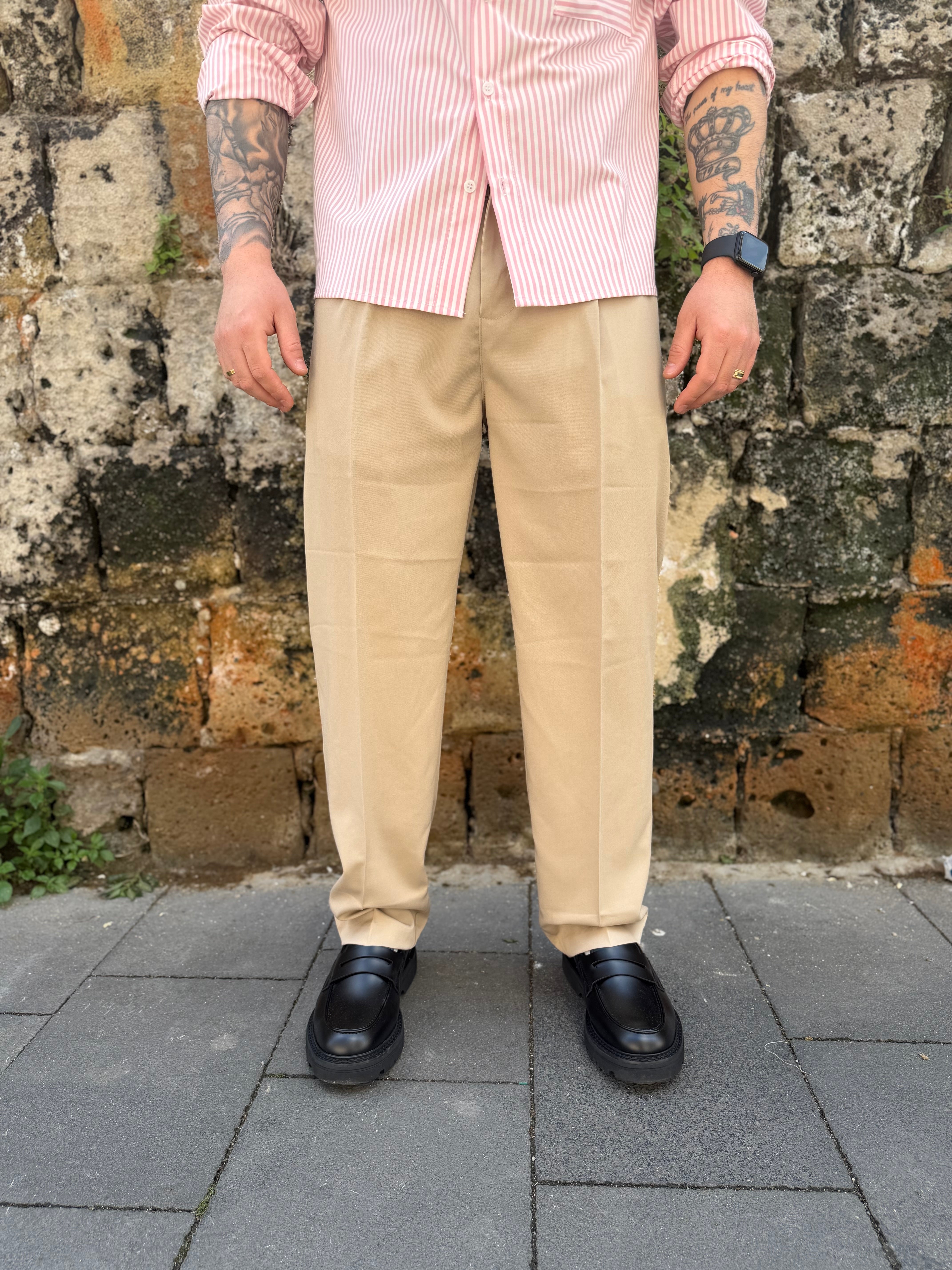 Pantalone Fondo Ampio Beige MS74