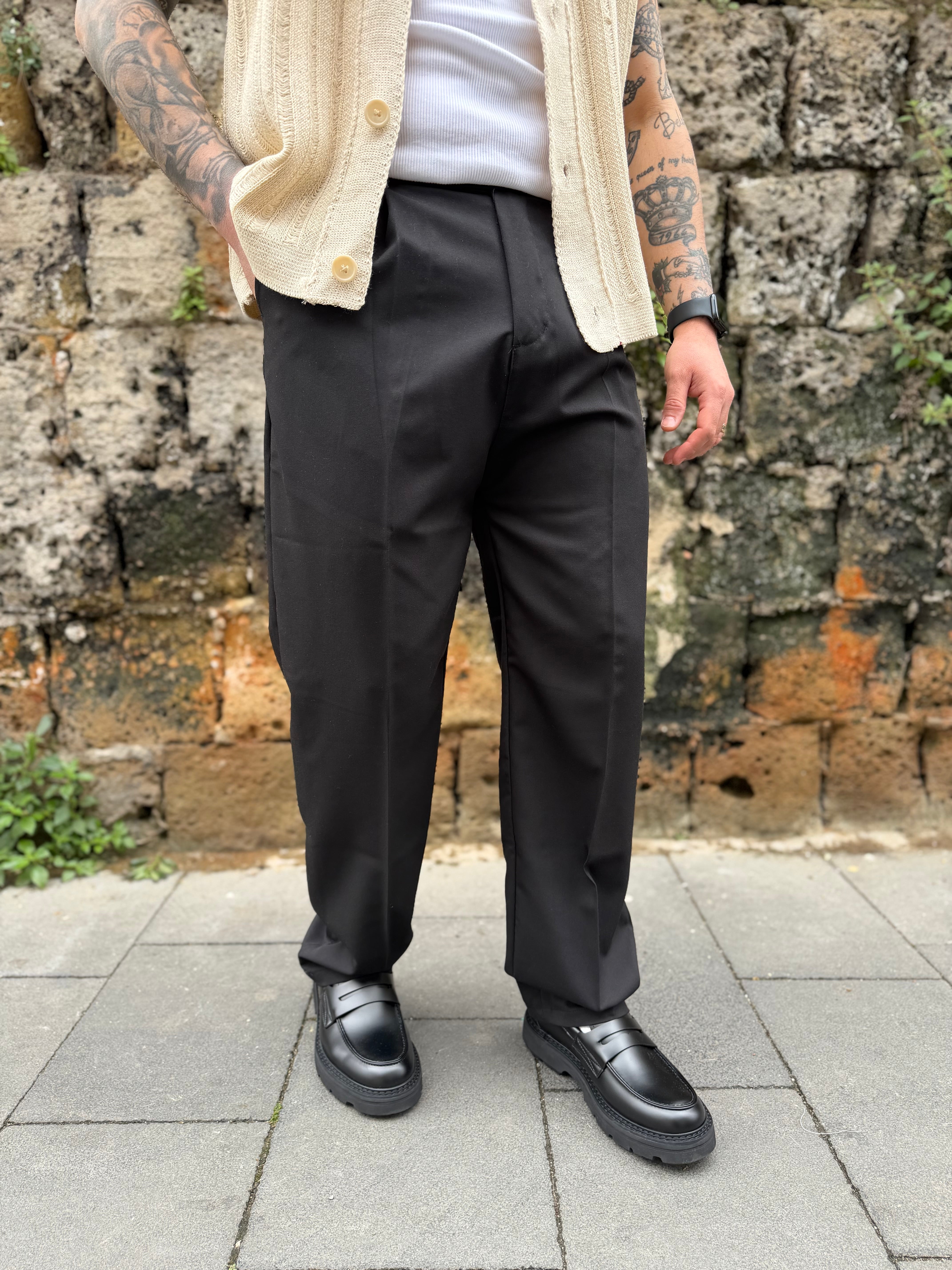 Pantalone Fondo Ampio Nero MS74