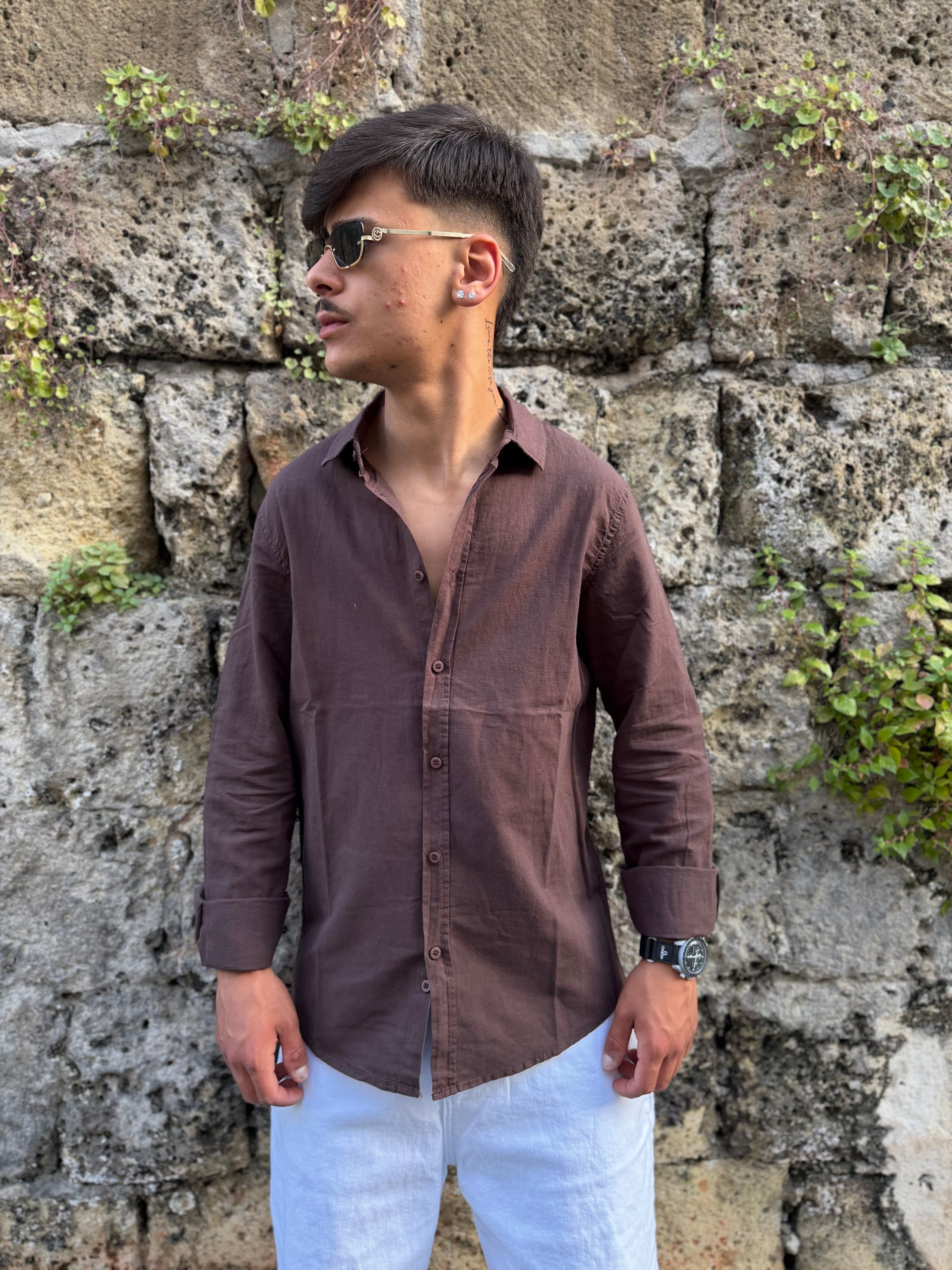 CAMICIA IN LINO MARRONE
