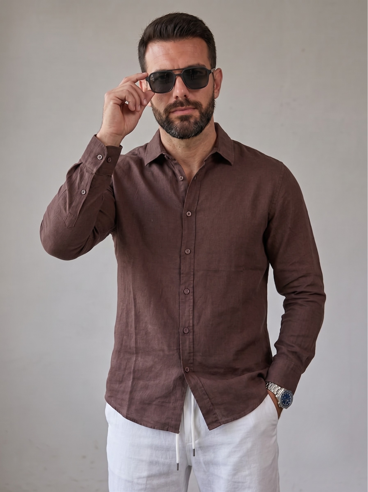 CAMICIA IN LINO MARRONE