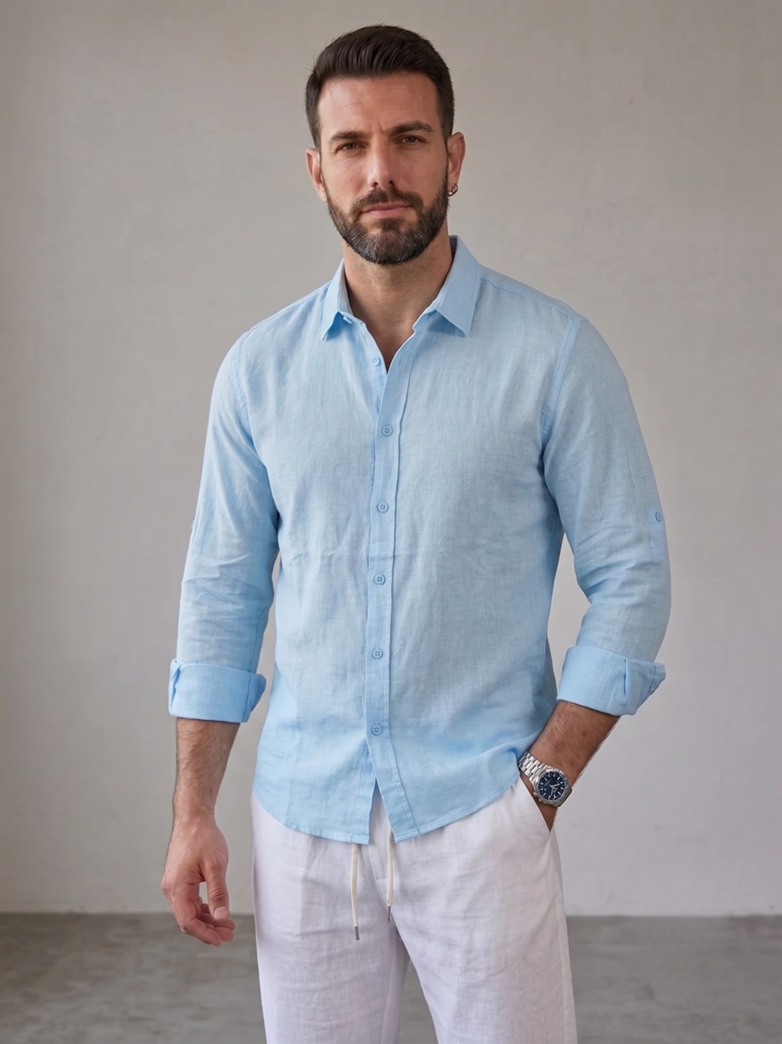 CAMICIA IN LINO CELESTE