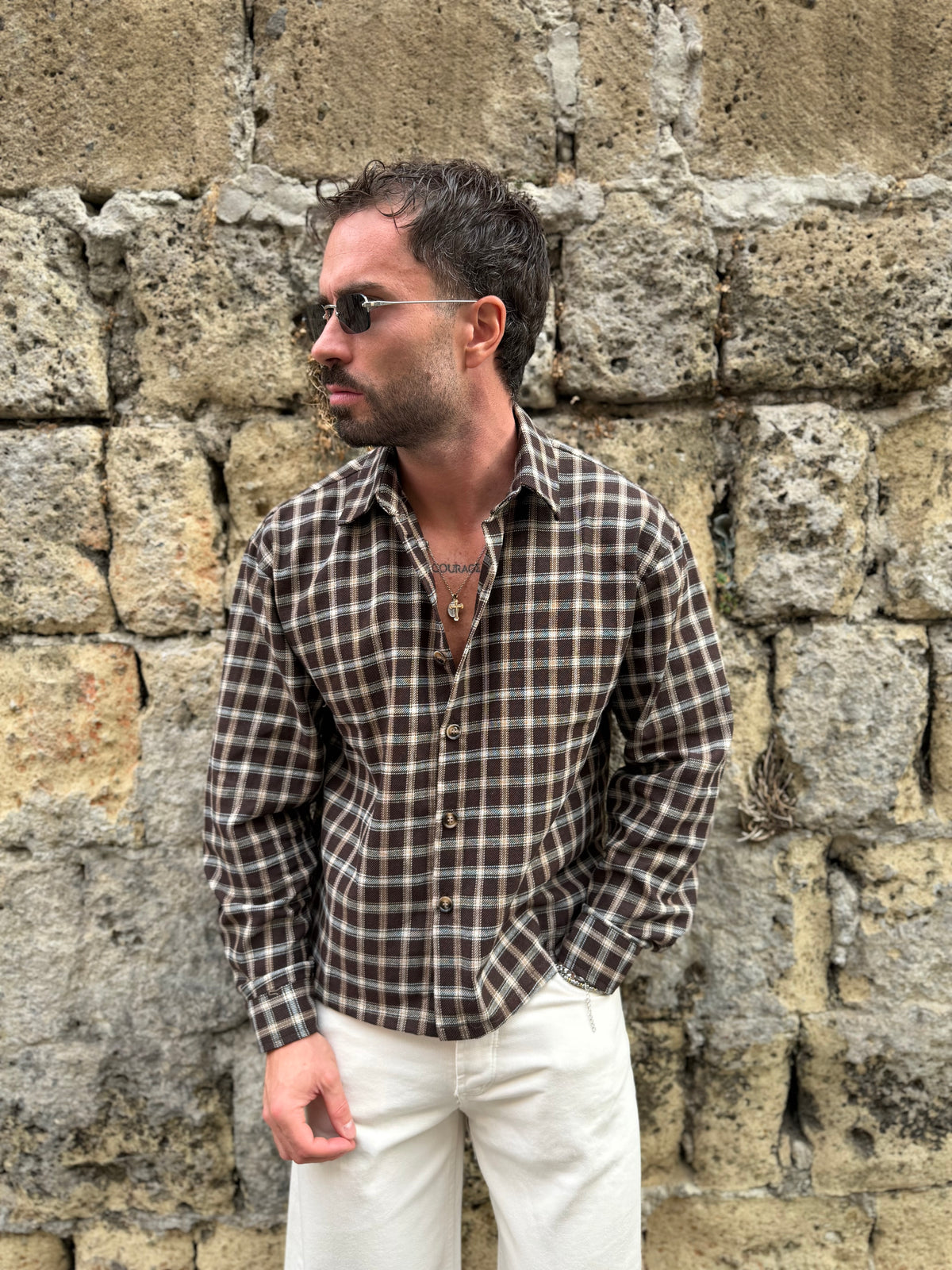CAMICIA A QUADRI CROP