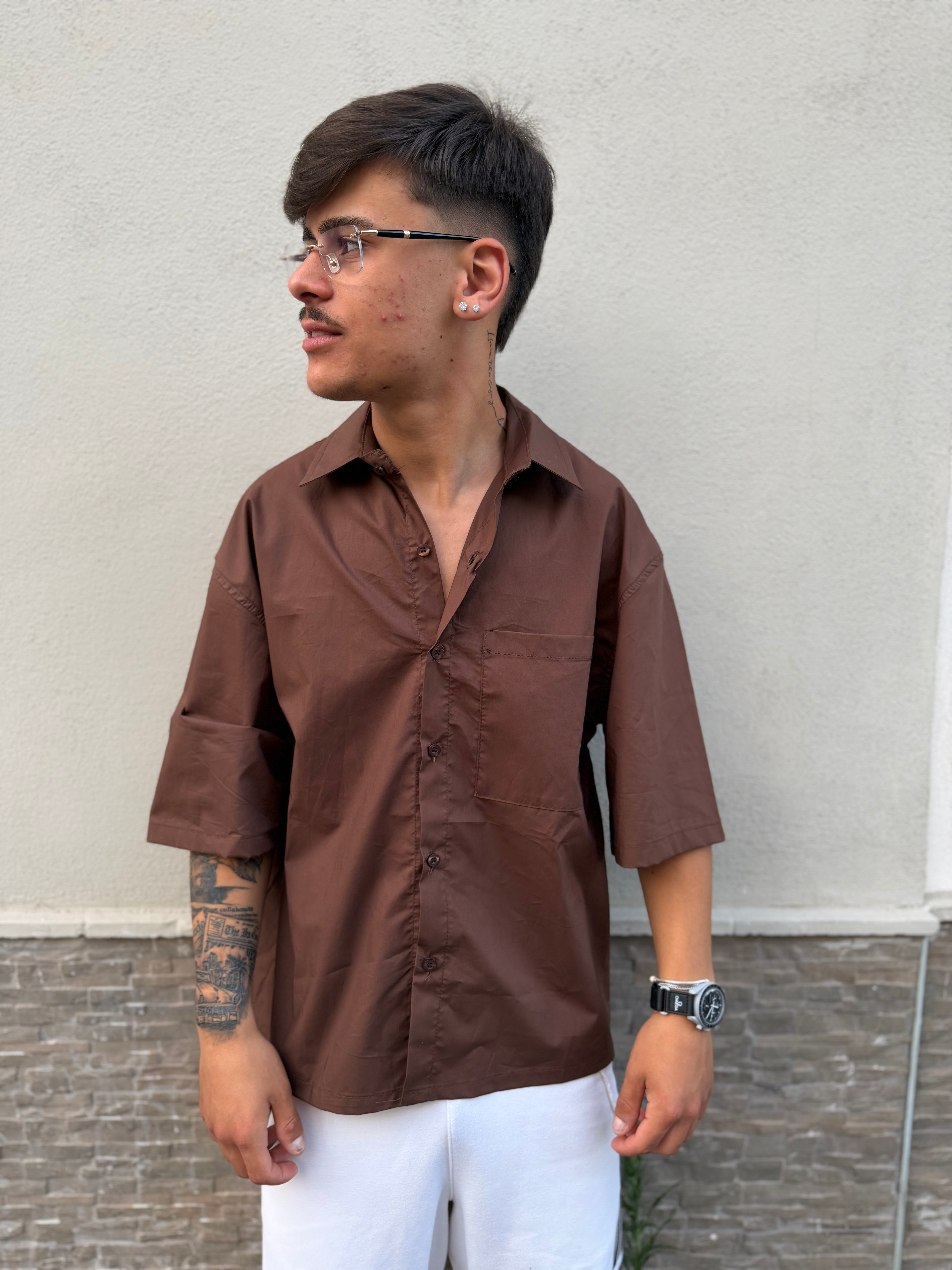 CAMICIA CROP MARRONE